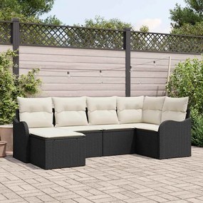 vidaXL Σετ Καναπέ Κήπου με μαξιλάρι 6 pcs Μαύρο και λευκό Πολυ ράταν