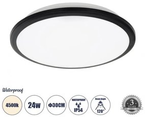 Πλαφονιέρα Οροφής LED 24W IP54 Φ30 4500K Μαύρο 60997 Globostar 60997 Μαύρο