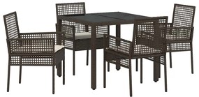 vidaXL Σέτ φαγητού για κήπο 5 pcs Καφέ Πολυ ράταν