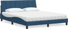 vidaXL Κρεβάτι με Στρώμα Hanko Μπλε 160x200 εκ. Υφασμάτινο