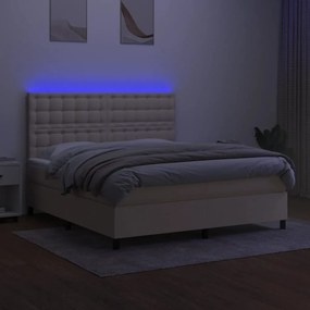vidaXL Κρεβάτι Boxspring με Στρώμα &amp; LED Κρεμ 160x200 εκ. Υφασμάτινο
