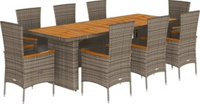 vidaXL Σετ Τραπεζαρίας Κήπου 9 τεμ. Γκρι Συνθ. Ρατάν με Μαξιλάρια