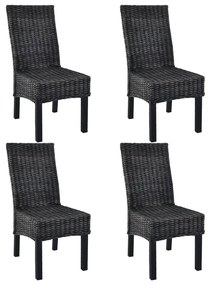 Καρέκλες Τραπεζαρίας 4 τεμ. Μαύρες Ρατάν Kubu και Ξύλο Μάνγκο