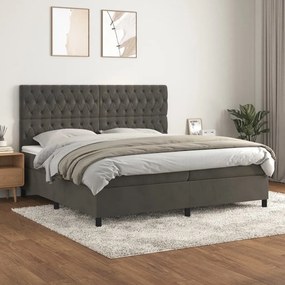 Κρεβάτι Boxspring με Στρώμα Σκούρο Γκρι 200x200 εκ. Βελούδινο - Γκρι