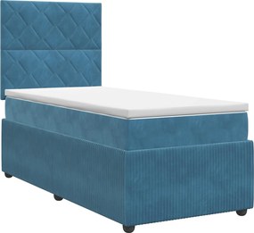 vidaXL Κρεβάτι box spring με στρώμα Μπλε 100 x 200 cm Βελούδο
