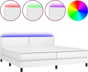 vidaXL Κρεβάτι Boxspring με Στρώμα &amp; LED Λευκό 200x200 εκ. Συνθ. Δέρμα