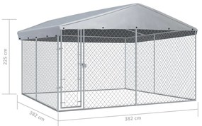 Κλουβί Σκύλου Εξωτερικού Χώρου 382 x 382 x 225 εκ. με Στέγαστρο - Ασήμι
