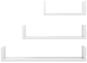 Ράφια Τοίχου 3 τεμ. Γυαλιστερό Λευκό από Μοριοσανίδα - Λευκό