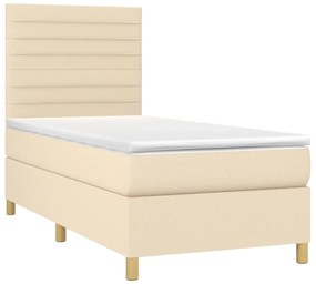 vidaXL Κρεβάτι Boxspring με Στρώμα Κρεμ 90x190 εκ.Υφασμάτινο