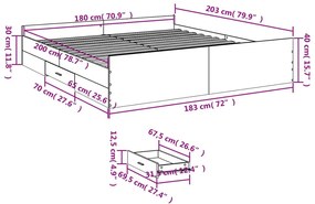 Πλαίσιο Κρεβατιού με συρτάρια Sonoma Δρυς 180x200εκ. Επεξ. Ξύλο - Καφέ