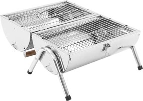 vidaXL Ψησταριά Κάρβουνου Επιτραπέζια από Ανοξ. Ατσάλι με Διπλή Σχάρα