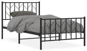 Πλαίσιο Κρεβατιού με Κεφαλάρι&amp;Ποδαρικό Μαύρο 100x190εκ. Μέταλλο - Μαύρο