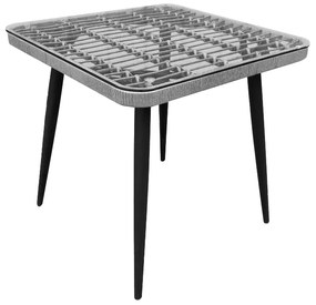 Τραπέζι Κήπου ArteLibre CALI Γκρι/Μαύρο Μέταλλο/Rattan/Γυαλί 80x80x78cm