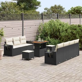 vidaXL Σετ Καναπέ Κήπου με μαξιλάρι 10 pcs Μαύρο και κρεμ