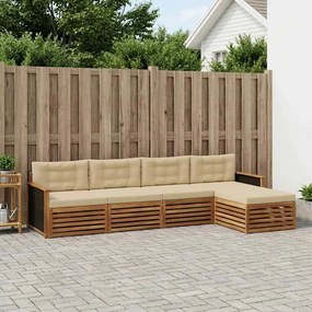vidaXL Σειρά Καναπέ Εξωτερικού 5 pcs Φυσικό και Μπεζ Πολυεστέρας