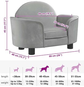 vidaXL Κρεβάτι Σκύλου Ανοιχτό Γκρι 66 x 40 x 45 εκ. Βελούδινο