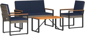 vidaXL Σετ Εξωτερικών Επίπλων 4 τμχ. Γκρι και Navy Blue