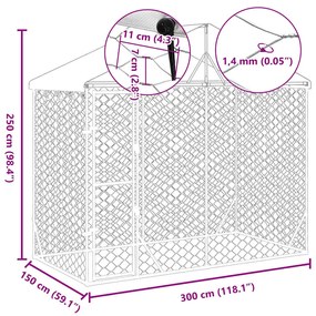 vidaXL Κλουβί Σκύλου Εξ. Χώρου με Οροφή Ασημί 3x1,5x2,5 μ Γαλβ. Ατσάλι