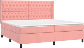 vidaXL Κρεβάτι Boxspring με Στρώμα &amp; LED Ροζ 200x200 εκ. Βελούδινο