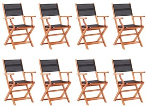 Καρέκλες Πτυσσόμενες 8τεμ. Μαύρες Μασίφ Ξύλο Ευκαλ./Τεξτιλίνη