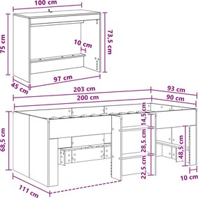 vidaXL Κρεβάτι με Γραφείο 2 τμχ. Μαύρη Δρυς Επεξεργασμένο Ξύλο