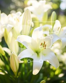 Intra Συλλεκτικό Ξύλινο Παζλ Plywood 4mm - Κοντινό πλάνο φρέσκων λευκών κρίνων στο φως του ήλιου Σε Ξύλινο Κουτί - Διαστάσεις: 10x10 cm – 25 κομμάτια