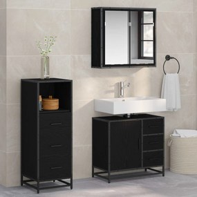 vidaXL Σετ Επίπλων Μπάνιου με ράφι 3 pcs Μαύρη Οξυά Επεξεργασμένο ξύλο