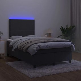 vidaXL Κρεβάτι Boxspring με Στρώμα & LED Μαύρο 120x200 εκ. Βελούδινο