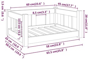 Κρεβάτι Σκύλου Μαύρο 65,5 x 50,5 x 28 εκ. από Μασίφ Ξύλο Πεύκου - Μαύρο