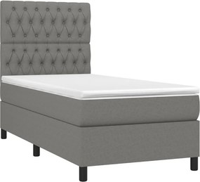 vidaXL Κρεβάτι Boxspring με Στρώμα &amp; LED Σκ.Γκρι 90x190 εκ. Υφασμάτινο