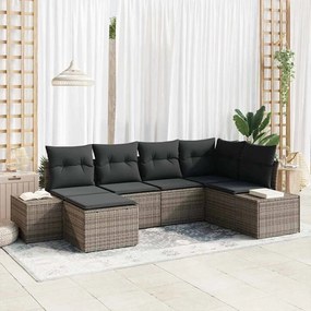 vidaXL Σετ Καναπέ Κήπου με μαξιλάρι 6 pcs Γκρι Πολυ ράταν
