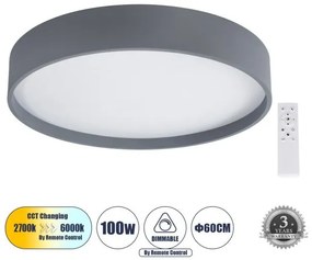 Πλαφονιέρα Φωτιστικό Οροφής LED CCT 100W 11500lm NARNIA Globostar-61260-Ανθρακί 61260