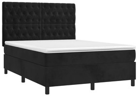 vidaXL Κρεβάτι Boxspring με Στρώμα &amp; LED Μαύρο 140x200 εκ. Βελούδινο