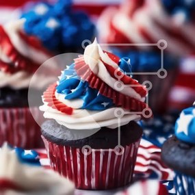 Intra Συλλεκτικό Ξύλινο Παζλ Plywood  4mm - Εορταστικά Cupcakes και Επιδόρπια 4ης Ιουλίου Σε Ξύλινο Κουτί - Διαστάσεις: 10x10 cm – 25 κομμάτια
