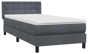 vidaXL Κρεβάτι Boxspring με Στρώμα Σκούρο Γκρι 90x210 εκ. Βελούδινο