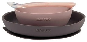 Σερβίτσιο Φαγητού Παιδικό (Σετ 3Τμχ.) Silicon N876797 Pink-Grey Nattou Σιλικόνη