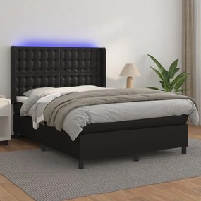 vidaXL Κρεβάτι Boxspring με Στρώμα &amp; LED Μαύρο 140x200 εκ. Συνθ. Δέρμα
