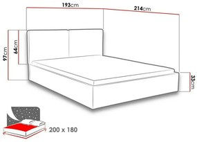 Κρεβάτι Florence 103, Διπλό, Γκρι, 180x200, Ταπισερί, 193x214x97cm, 83 kg | Epipla1.gr