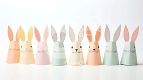 Intra Συλλεκτικό Ξύλινο Παζλ Plywood  4mm - Ζωηρόχρωμη επίδειξη φλυτζανιών λαγουδάκι του Πάσχα Σε Ξύλινο Κουτί - Διαστάσεις Puzzle: 10x10 cm – 25 κομμάτια