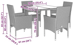vidaXL Σετ Τραπεζαρίας Κήπου 5 τεμ. Γκρι Συνθ.Ρατάν/Γυαλί με Μαξιλάρια