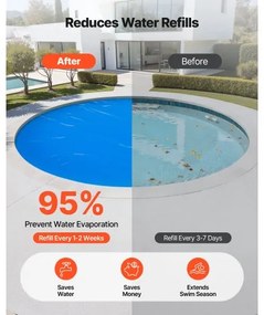 VEVOR Solar Pool Cover, 4.57 m Round Pool Bubble Cover, 12 Mil Pools Solar Blanket with Bubble &amp; PE Material, Daytime Heat Absorption, Nighttime Heat Retention, Heat Retaining Solars Covers, Blue