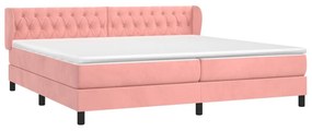 Κρεβάτι Boxspring με Στρώμα Ροζ 200x200 εκ. Βελούδινο - Ροζ