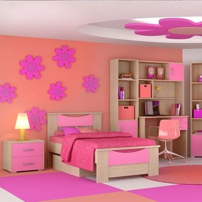 Κρεβάτι Παιδικό Νο. 15 Smile 90x190 Oak-Pink Μονό Μελαμίνη