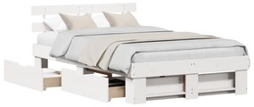 vidaXL Λευκό Κρεβάτι με Συρτάρια - 135x190 εκ. από Μασίφ Πεύκο