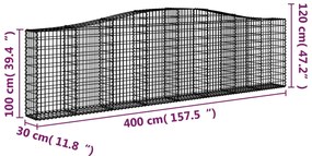 vidaXL Συρματοκιβώτια Τοξωτά 3 τεμ. 400x30x100/120 εκ. Γαλβαν. Ατσάλι