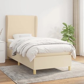 Κρεβάτι Boxspring με Στρώμα Κρεμ 90x190 εκ.Υφασμάτινο - Κρεμ