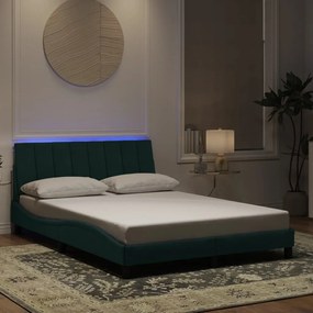 vidaXL Πλαίσιο Κρεβατιού με LED Σκούρο Πράσινο 140x190 εκ. Βελούδινο