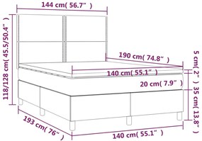 vidaXL Κρεβάτι Boxspring με Στρώμα Σκούρο Καφέ 140x190 εκ. Υφασμάτινο