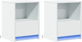 vidaXL Κομοδίνα με Φώτα LED 2 τεμ. Λευκά από Επεξεργασμένο Ξύλο