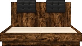 vidaXL Πλαίσιο Κρεβατιού με Κεφαλάρι/LED Καπν. Δρυς 150x200 εκ.